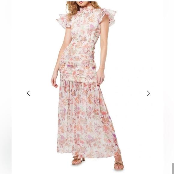 Elliatt Dresses & Skirts - elliatt regale high neck ruched ruffle shoulders floral maxi dress size small